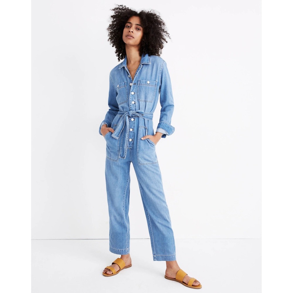 Madewell  Denim Jumpsuit Womens Mechanic Boilermaker Tie Waist Blue Size XS